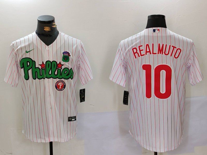 Men Philadelphia Phillies 10 Realmuto White stripe Second generation Joint Name 2024 Nike MLB Jersey style 3